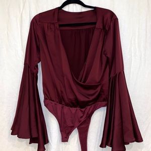 Burgundy flare king sleeve body suit